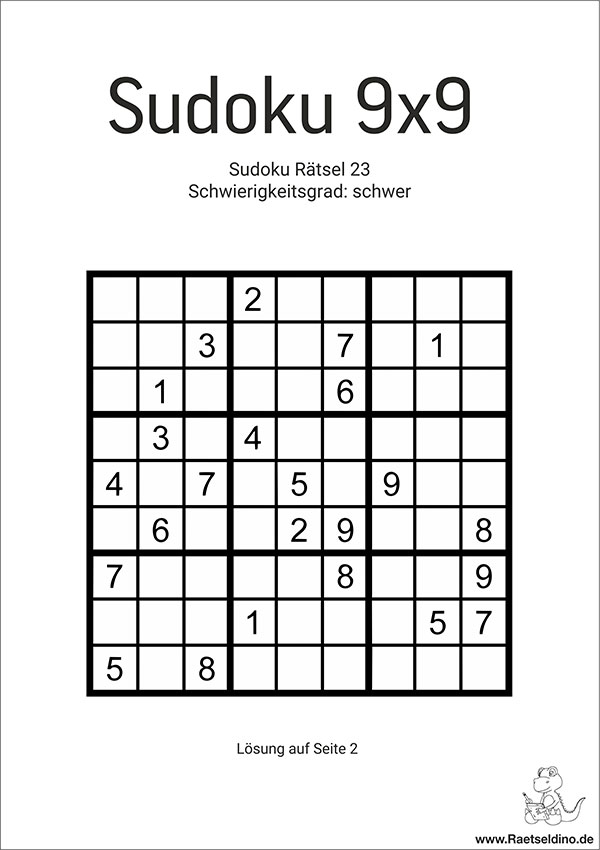 Sudoku schwer mit Lösung