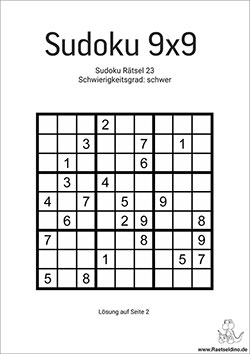 Sudoku schwer PDF mit Lösung