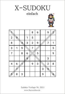 Sudoku X Stufe einfach zum Drucken
