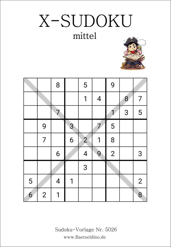 X Sudoku mittel gratis Vorlage drucken