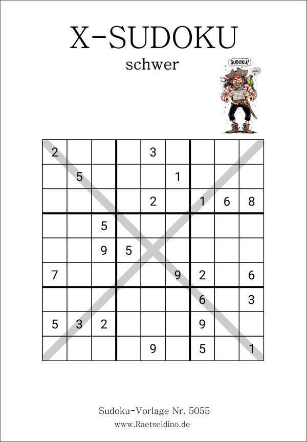 X Sudoku schwer als PDF-Vorlage