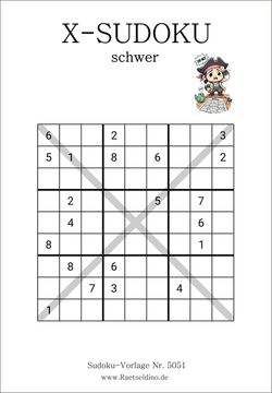 X Sudoku schwere Vorlage