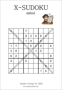 X Sudoku Stufe mittel kostenlos ausdrucken