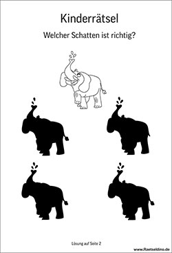 Kinderrätsel Schattenrätsel mit dem  Elefant