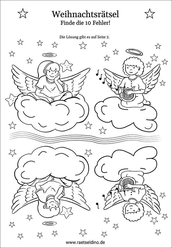 Rätsel zu Weihnachten mit Engeln zum Ausdrucken
