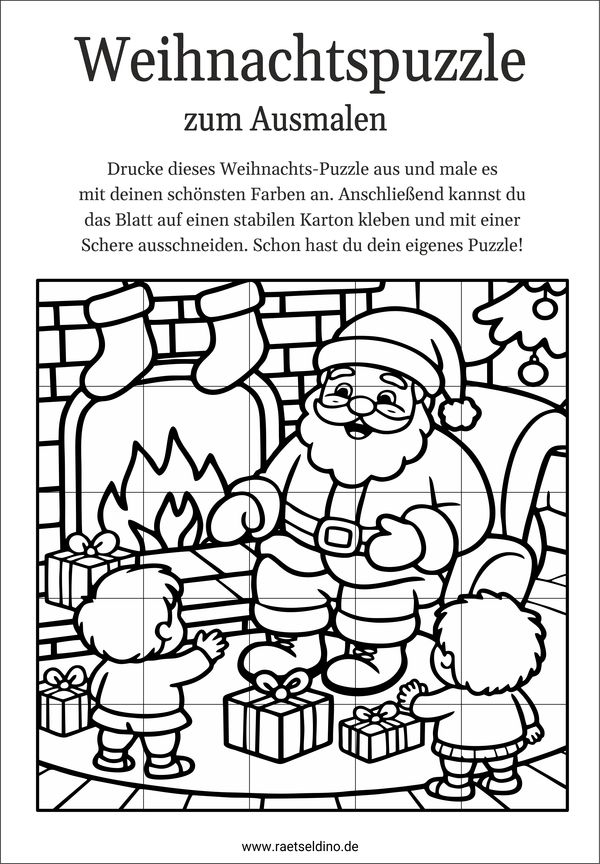 Weihnachtspuzzle zum Ausmalen