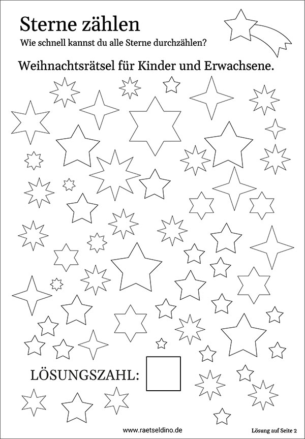 Weihnachtsrätsel Sterne zählen