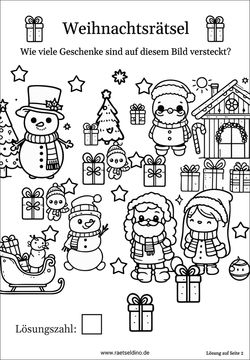 Weihnachtsrätsel wie viele Geschenke sind es Rätsel für Kinder