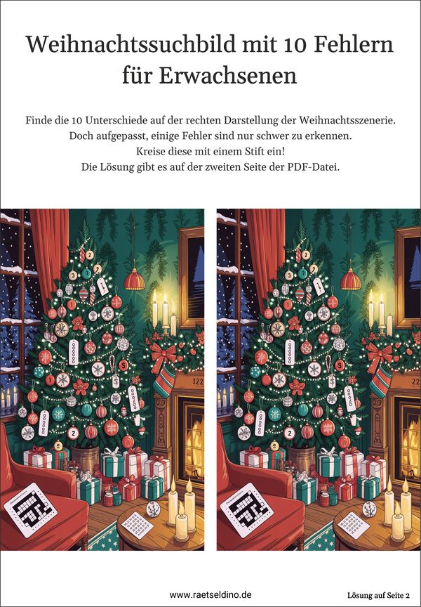 Weihnachtssuchbild für Erwachsene gratis Rätsel