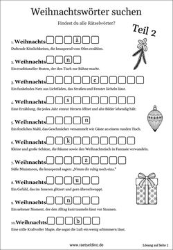 Weihnachtswörter Rätsel Erwachsene zum Drucken mit Lösung