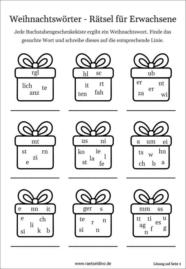 Weihnachtswörter Rätsel für Erwachsene