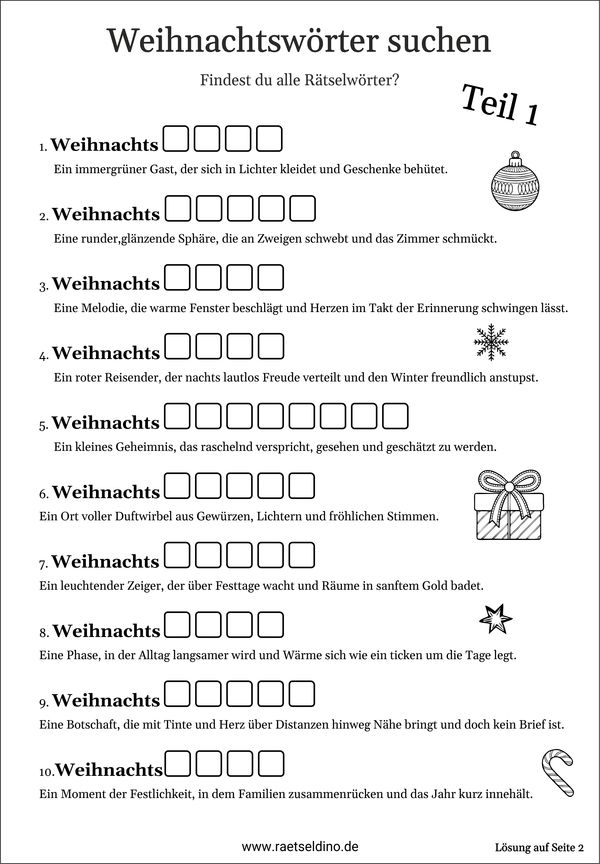 Weihnachtswörter suchen Rätsel für Erwachsen Teil 1