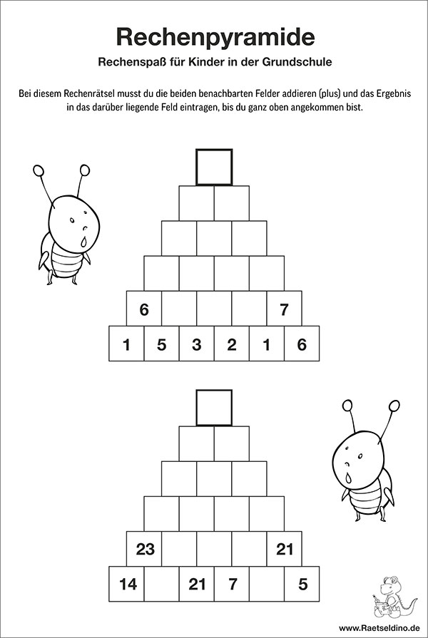 Rechenpyramide für Kinder in der Grundschule